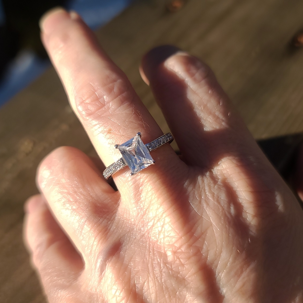 Huge emerald cut white sapphire engagement style ring size 7.5 - Picture 8 of 12